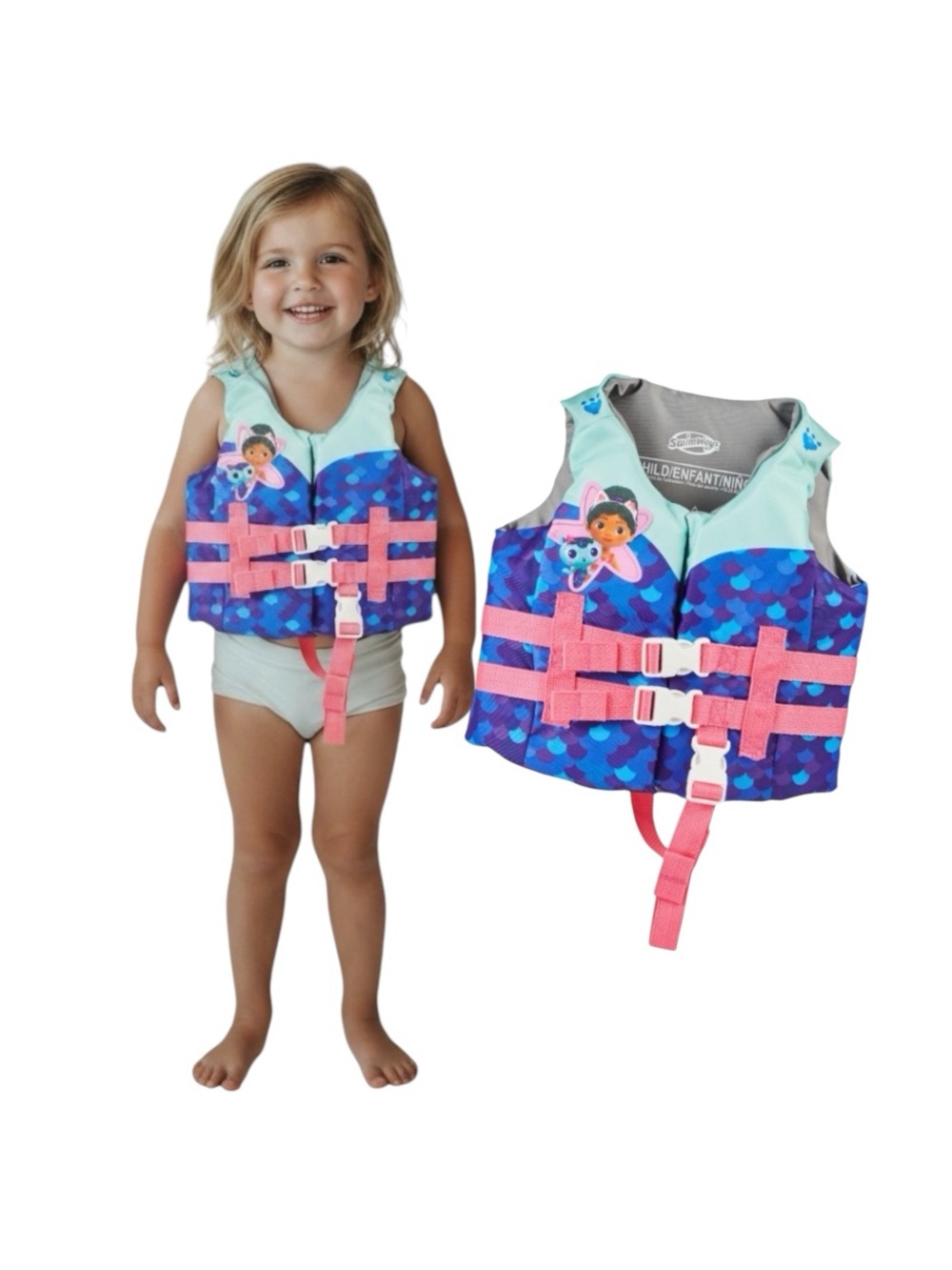 Gabby’s Dollhouse Blue & Pink Swimways One Piece Life Vest - Character Print